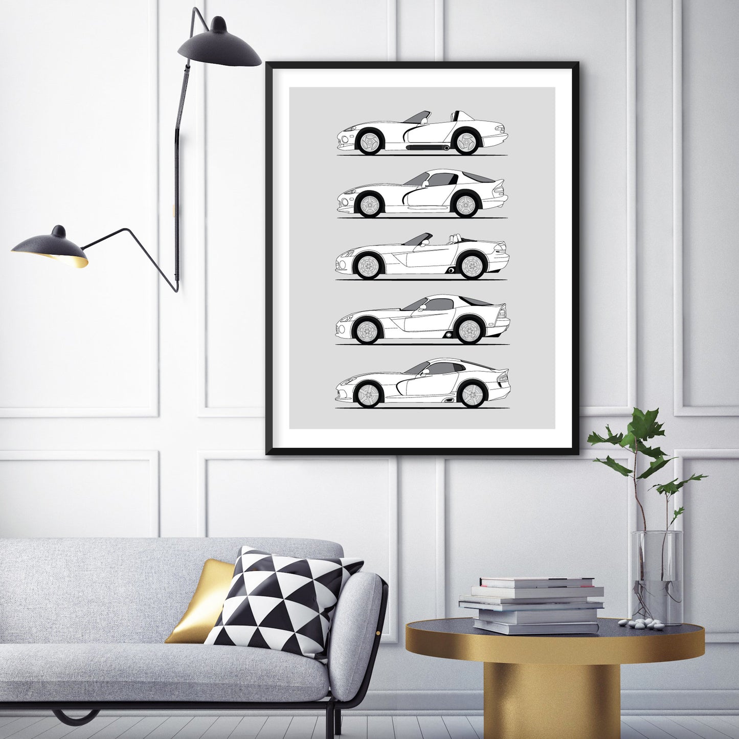 Dodge Viper Generations Inspired Car Poster (Side Profile) Print Wall Art of the History and Evolution Viper R/T GTS SRT-10 BX1