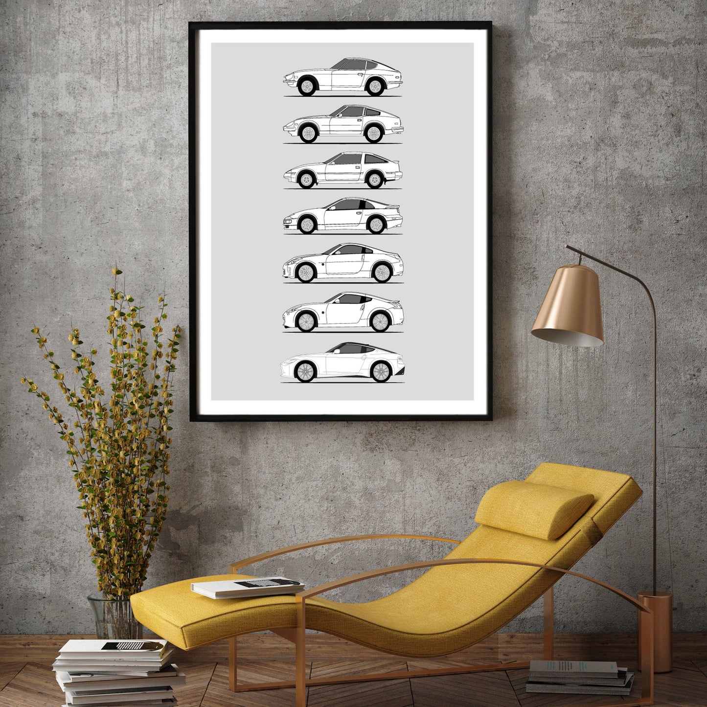 Nissan Z Car Generations Inspired Poster (Side Profile) Print History Evolution Datsun Fairlady 240Z 280ZX 300ZX 350Z 370Z Z BX1