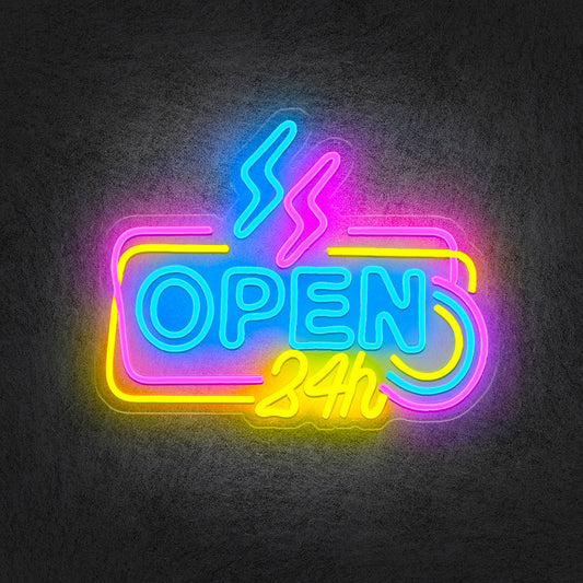 24h Open Neon Sign
