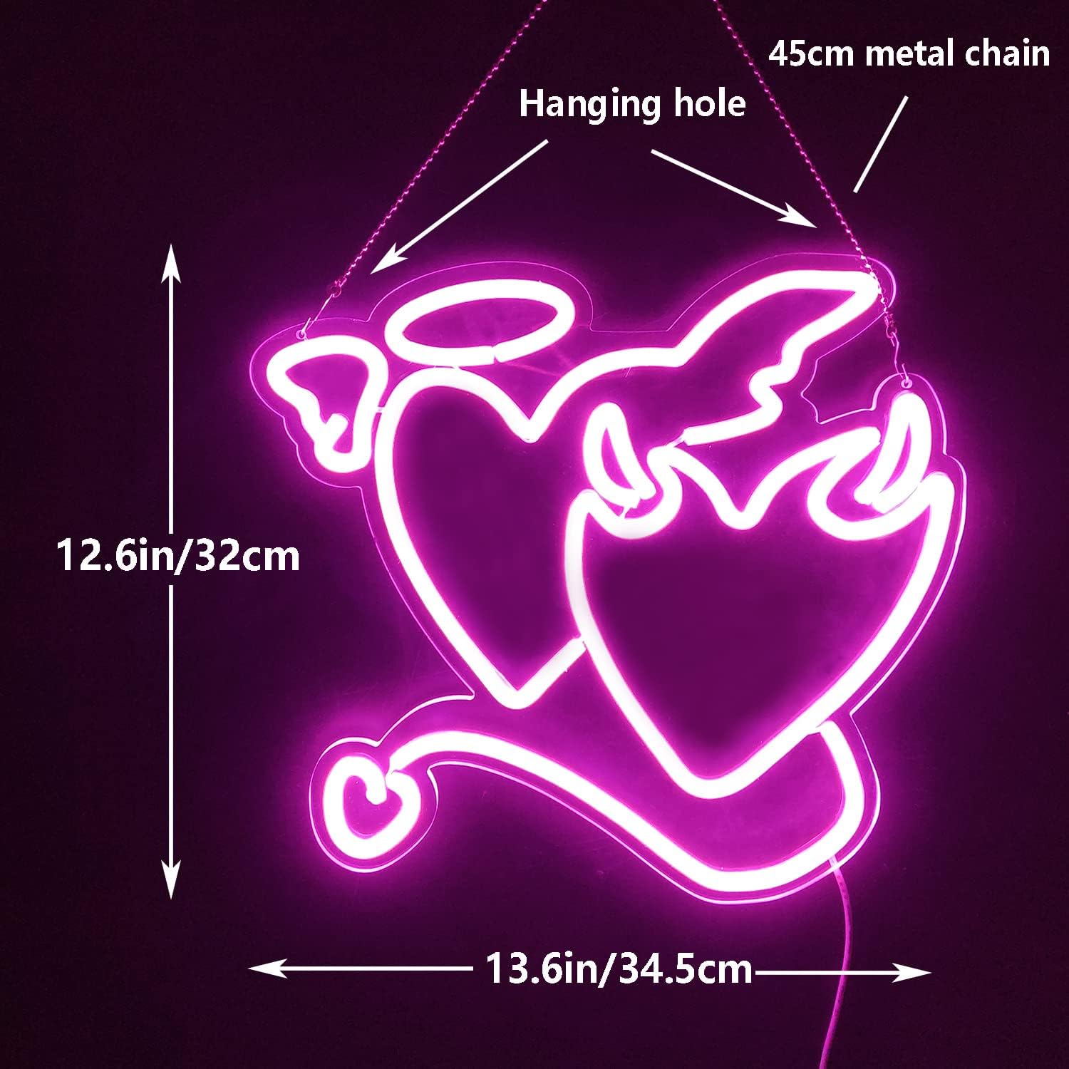 Angel and Devil Hearts Neon Sign Decoration