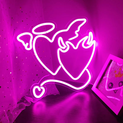 Angel and Devil Hearts Neon Sign for Home
