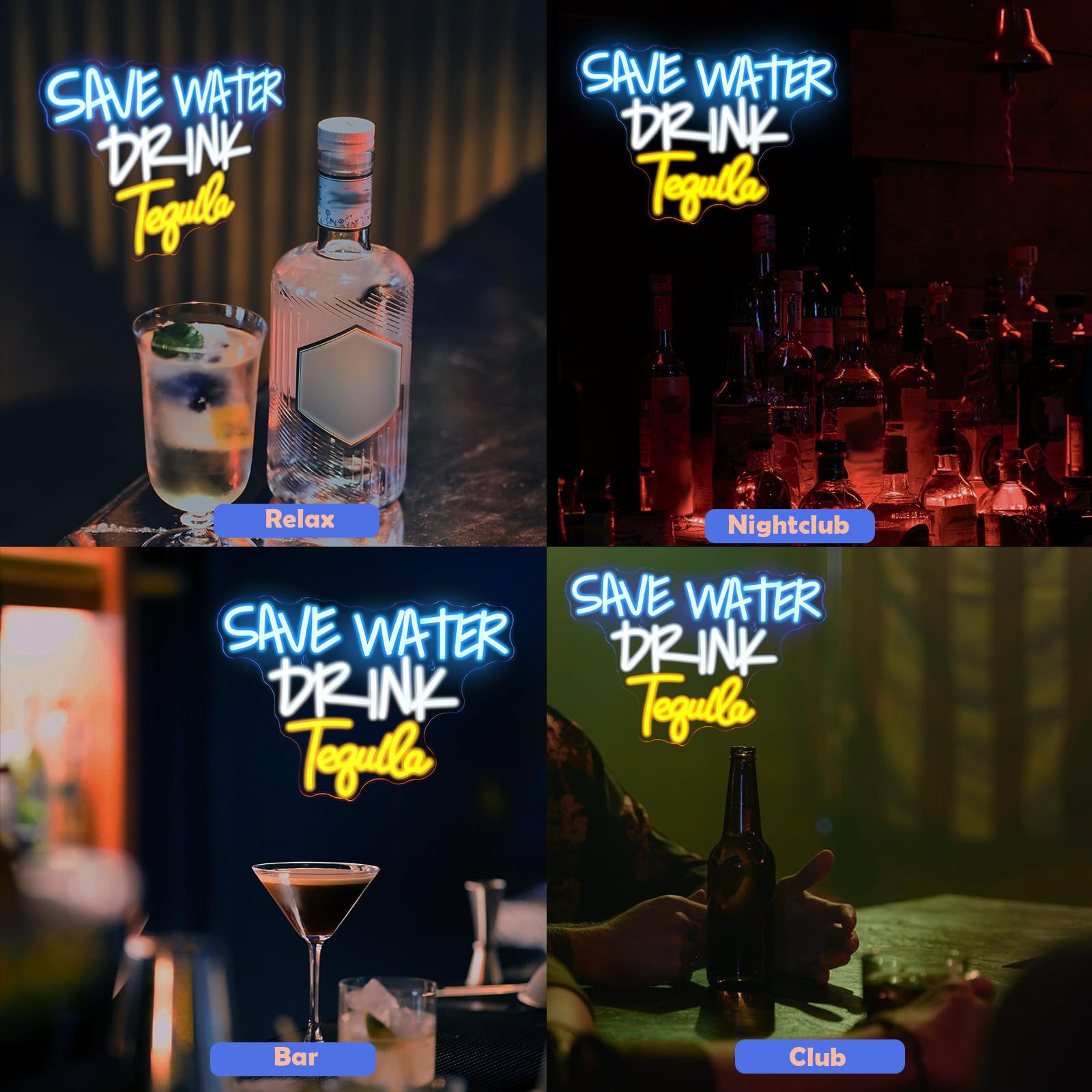 Bar Save Water Drink Tequila Neon