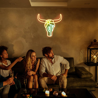 Bull Cactus Sun Neon Decor