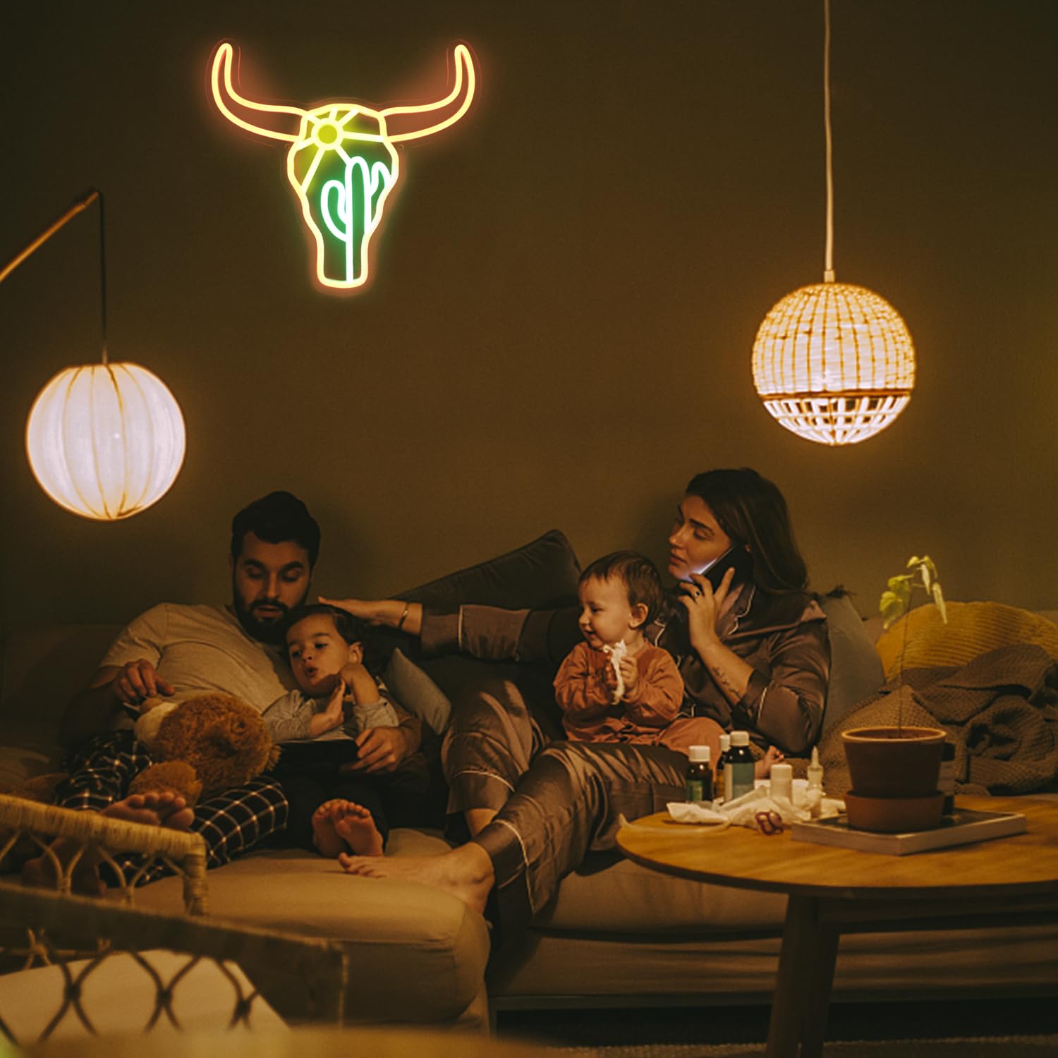 Bull Cactus Sun Neon Light