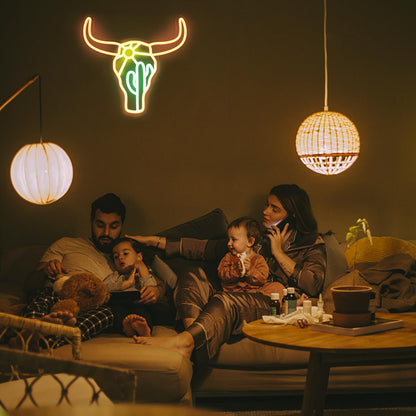 Bull Cactus Sun Neon Light