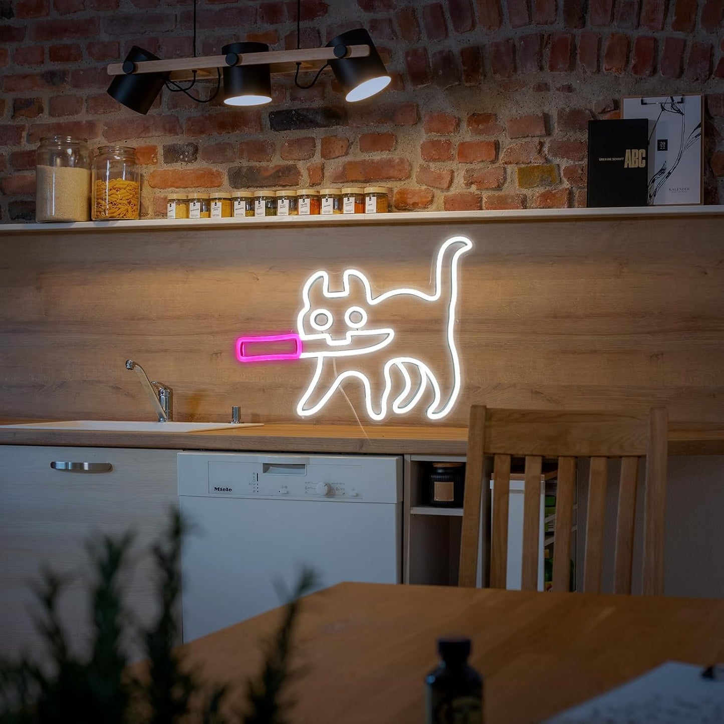 Cat and knife neon light for home