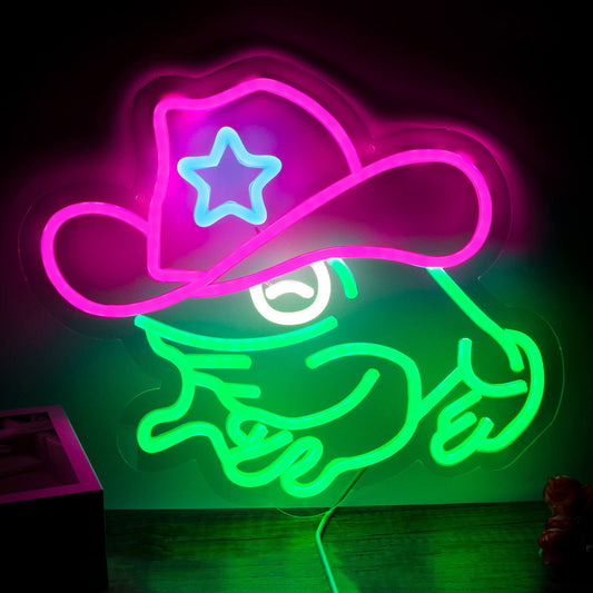Cowboy hat frog neon light