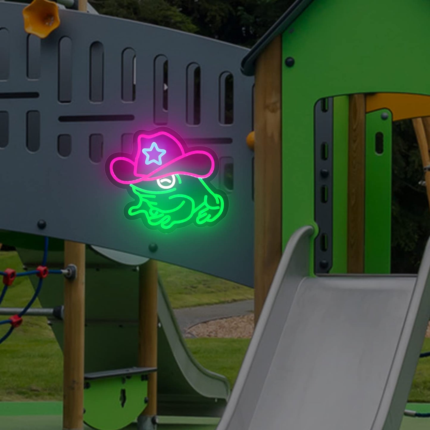 Cowboy hat frog neon sign