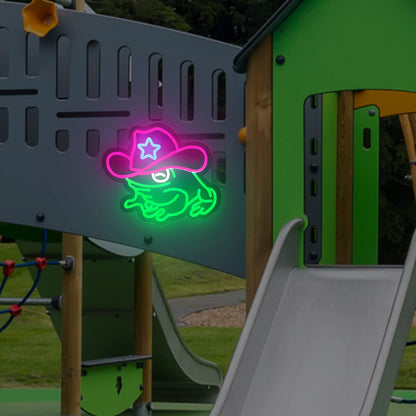 Cowboy hat frog neon sign