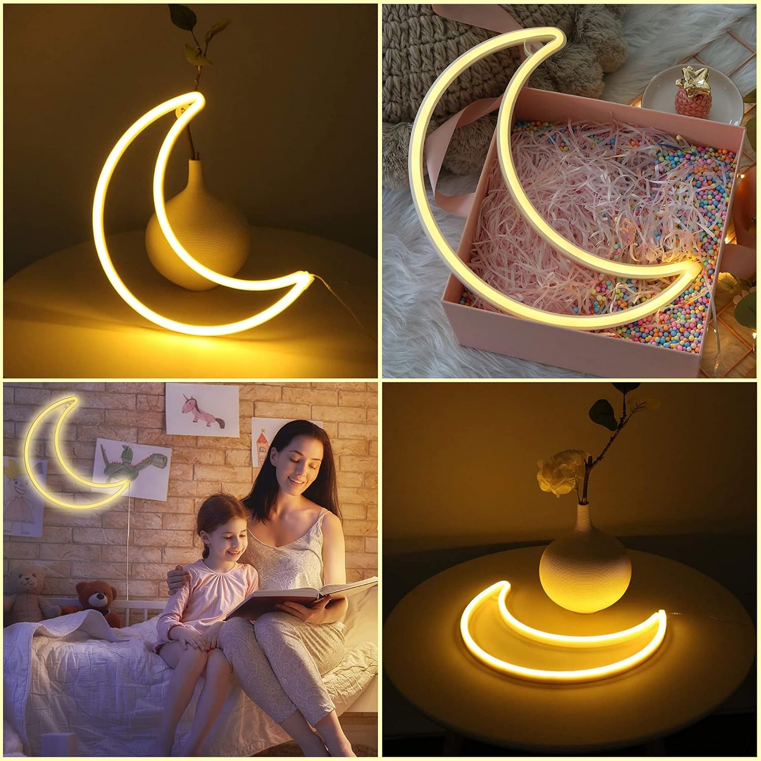 Crescent Moon Neon Sign for Home