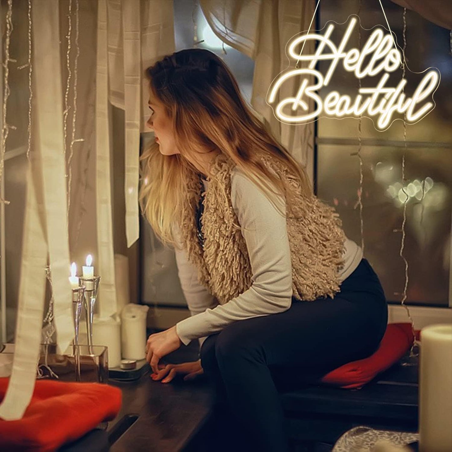 Hello Beautiful Neon Decor