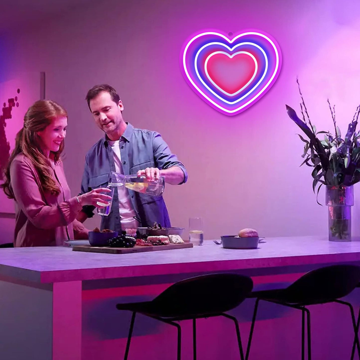 Indoor Triple Heart Neon Light
