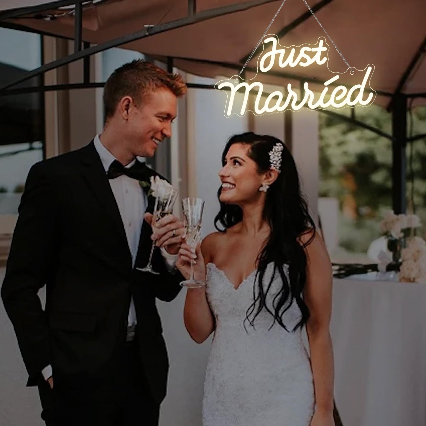 Just married neon wedding