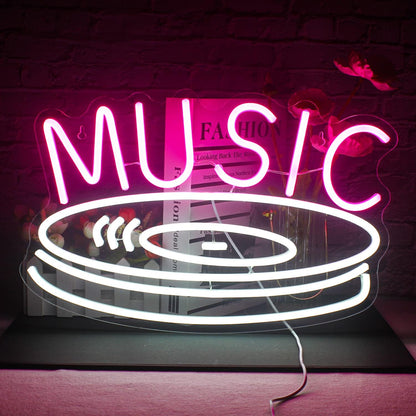 MUSIC and record Neon Sign