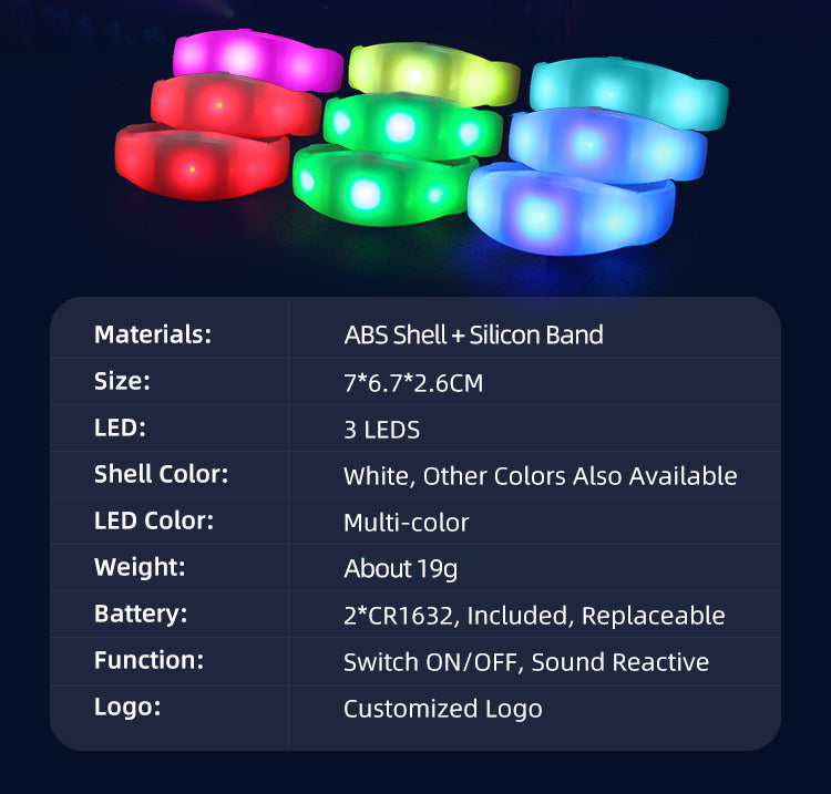 Customized Semi-silicone Bracelets Sound Activated LED Bracelet（100 Pack）