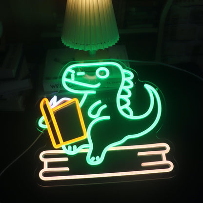 Reading dinosaur neon decor