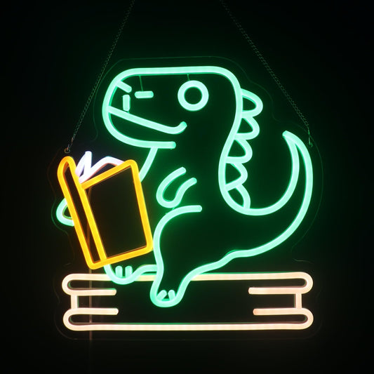Reading dinosaur neon light