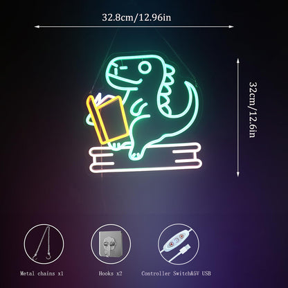 Reading dinosaur neon sign