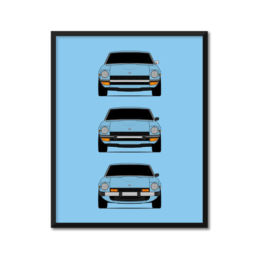 Datsun 240Z 260Z 280Z Generations (Nissan Fairlady Z) Inspired Poster Print Wall Art History Evolution Datsun S30/ Nissan S30 AX2