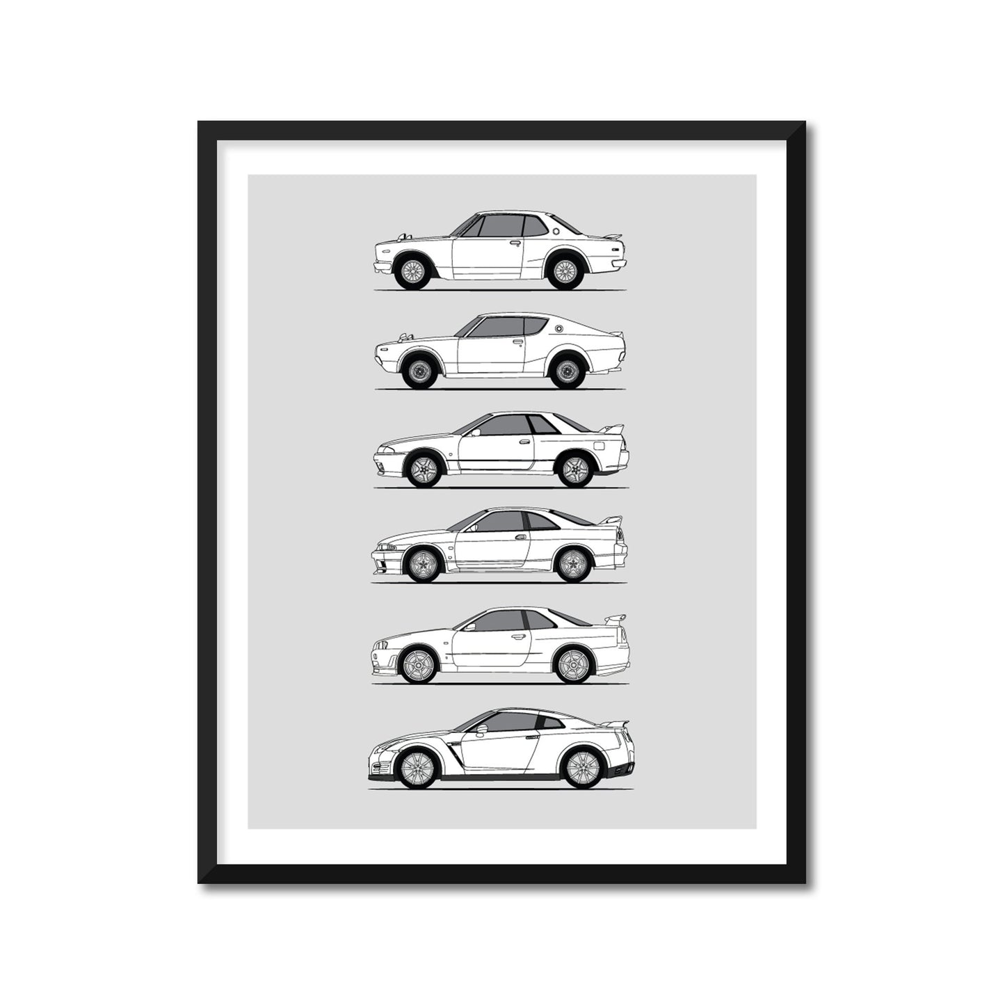 Nissan Skyline GT-R Generations Inspired Poster (Side Profile) Print Art History Evolution Skyline KPGC10 R32 R33 R34 R35 BX1