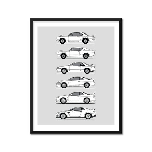 Nissan Skyline GT-R Generations Inspired Poster (Side Profile) Print Art History Evolution Skyline KPGC10 R32 R33 R34 R35 BX1