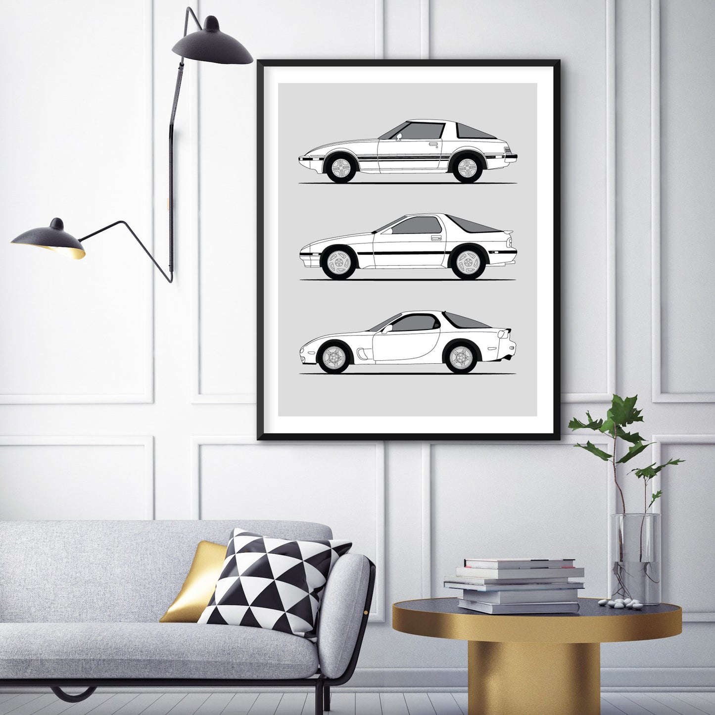 Mazda RX-7 Generations Inspired Car Poster (Side Profile) Print Wall Art History and Evolution of the Mazda RX7 fb FC FD BX1