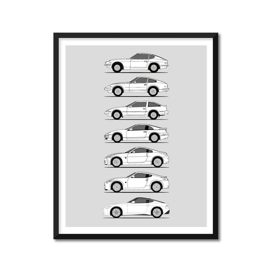 Nissan Z Car Generations Inspired Poster (Side Profile) Print History Evolution Datsun Fairlady 240Z 280ZX 300ZX 350Z 370Z Z BX1