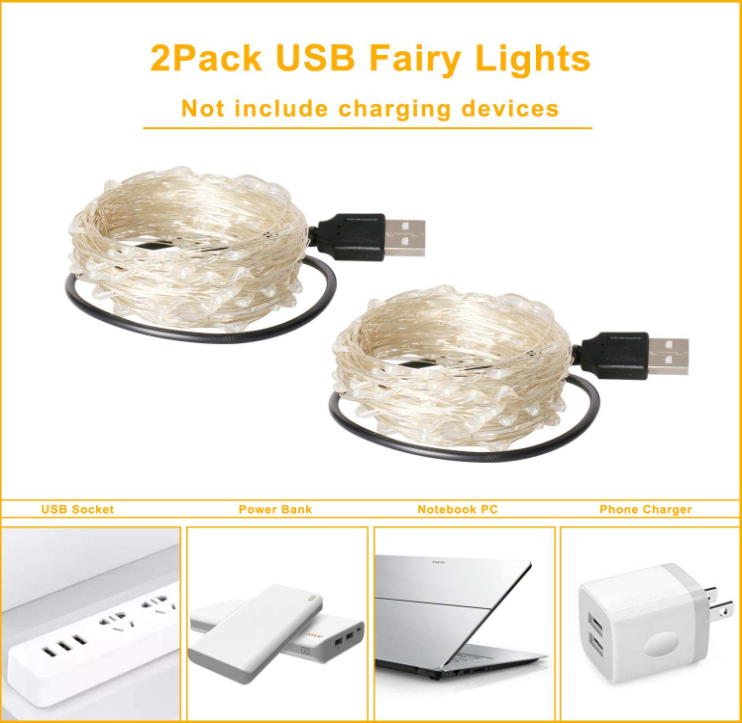 2 Pack Christmas Waterproof LED Fairy Lights
