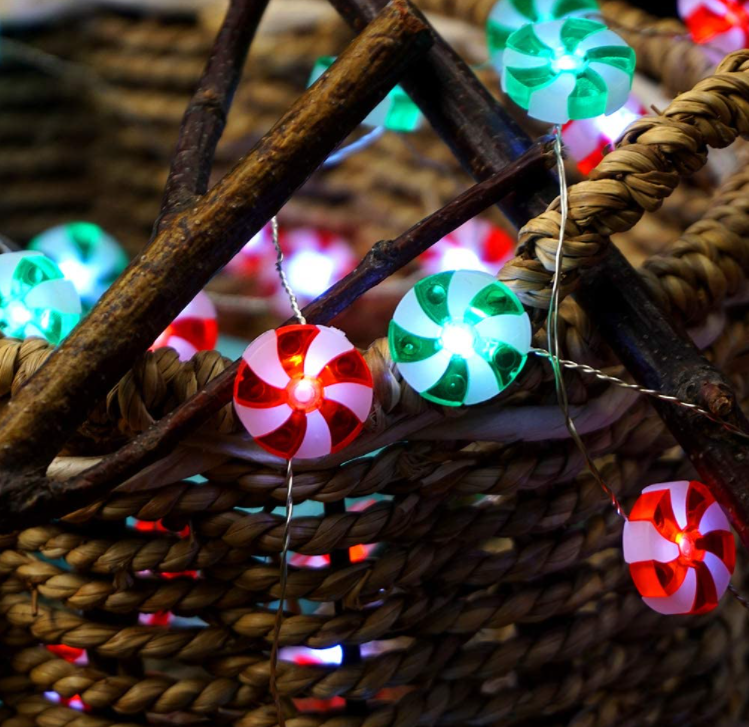 Red and Green Christmas Candy String Lights (Warm White)