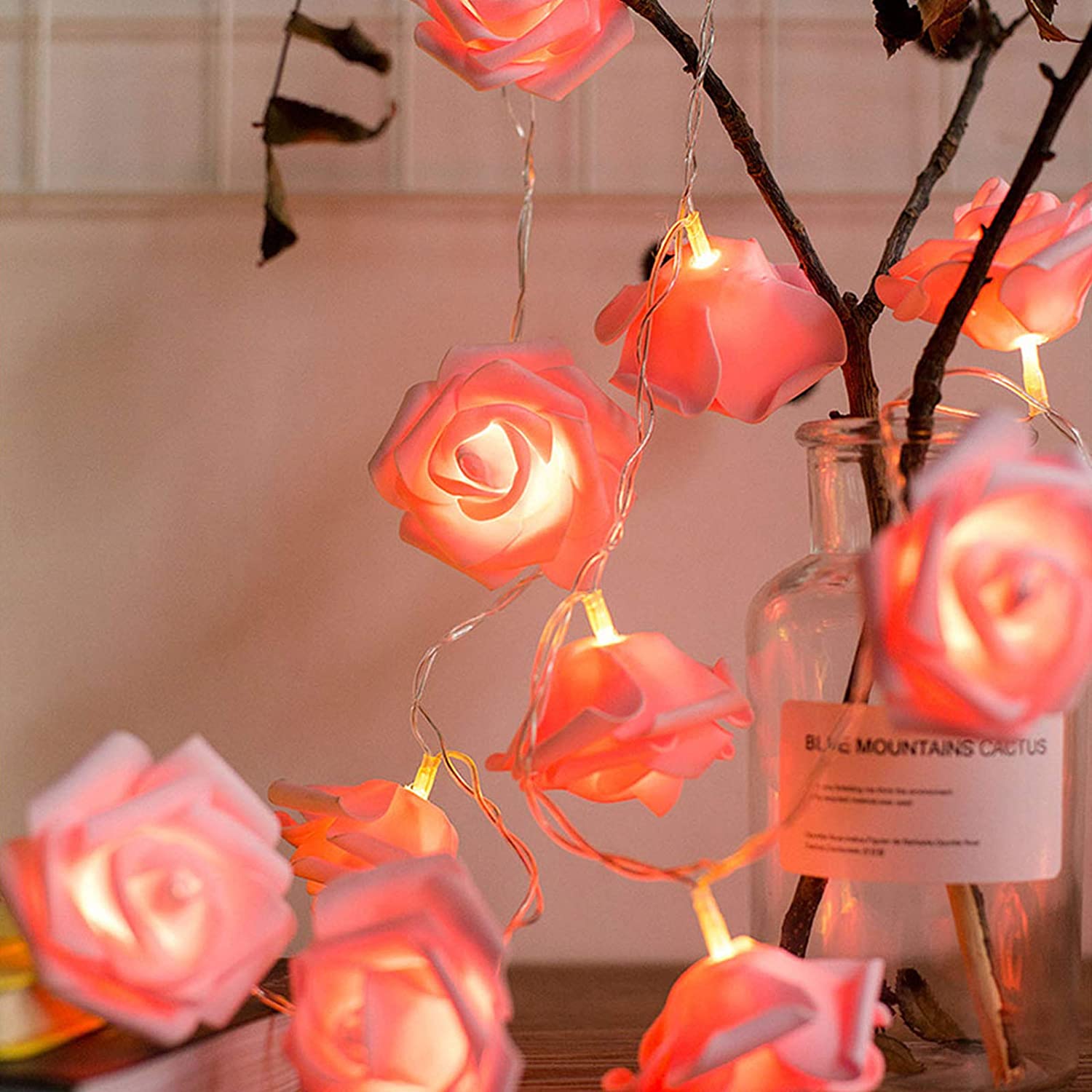 20 LED Pink Rose Flower String Lights