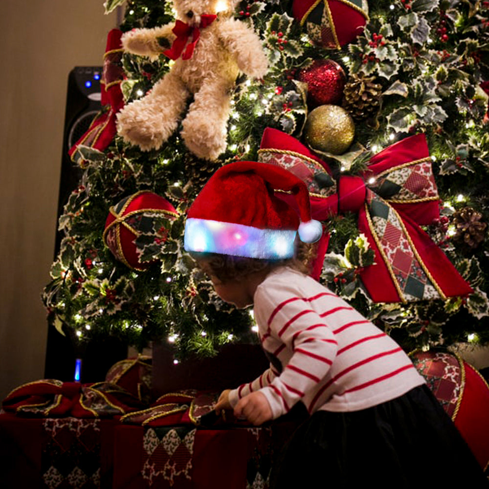LED Christmas Santa Hat, Blinking Color-Changing Light Up LED Lights(2Pack)